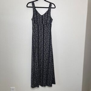 Vintage Maxi Dress M Black Micro Floral Whimsigoth Dark Romantic Aesthetic